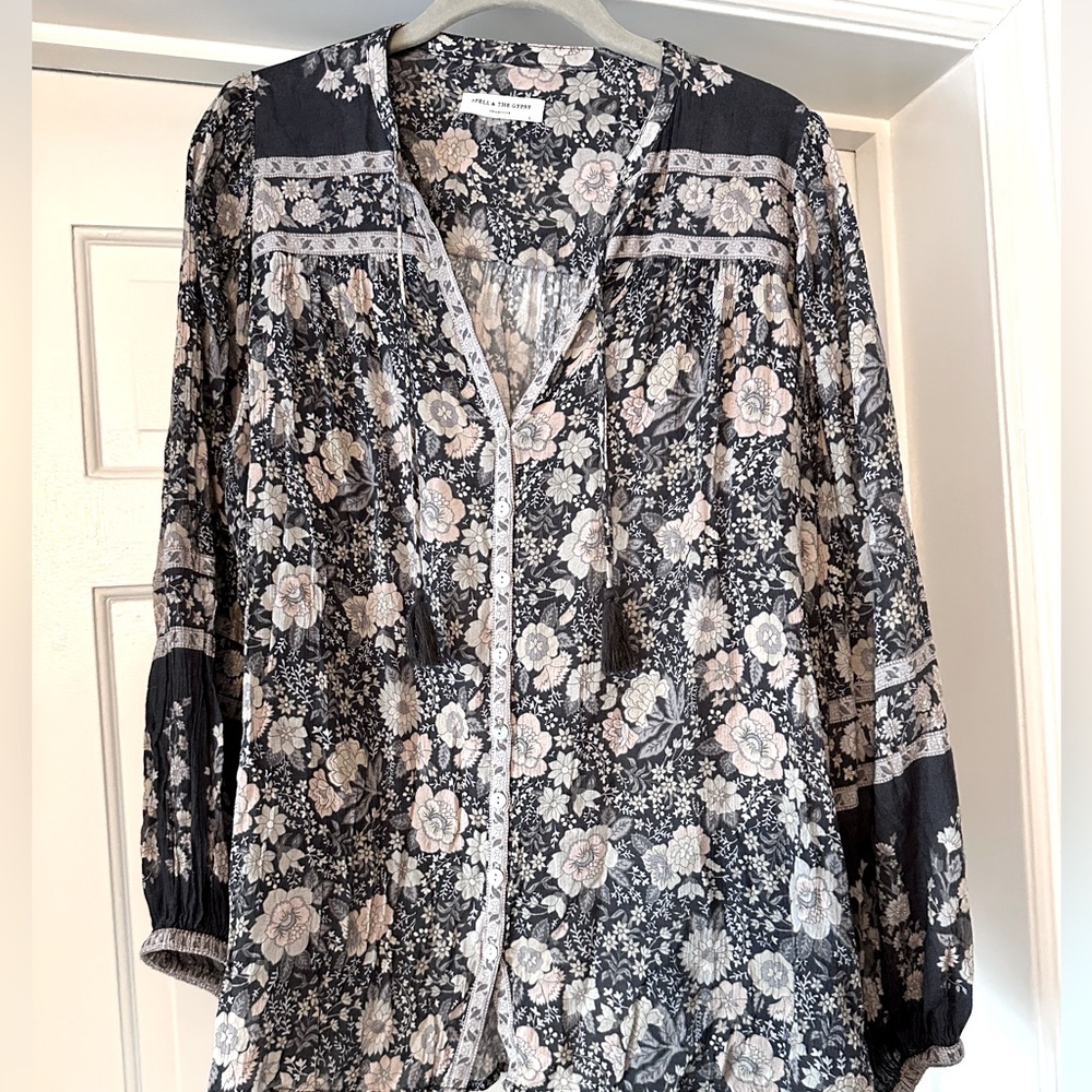 Gray and Cream Boho Blouse